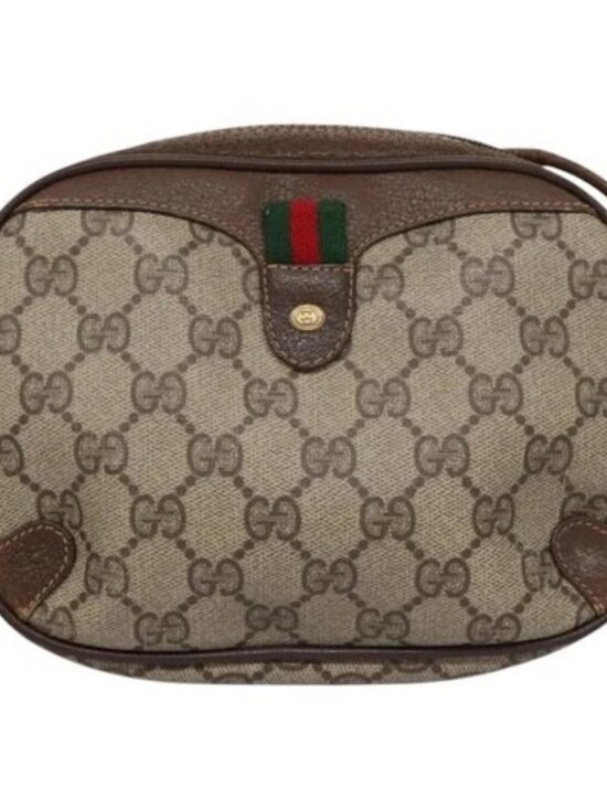 GUCCI GG Supreme Web Sherry Line Shoulder Bag PVC Beige Red Auth 99180 - Picture 10 of 15